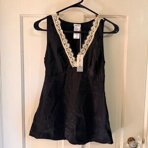 Vintage Intimissimi Black Sleeveless V-Neck Top with Cream Lace